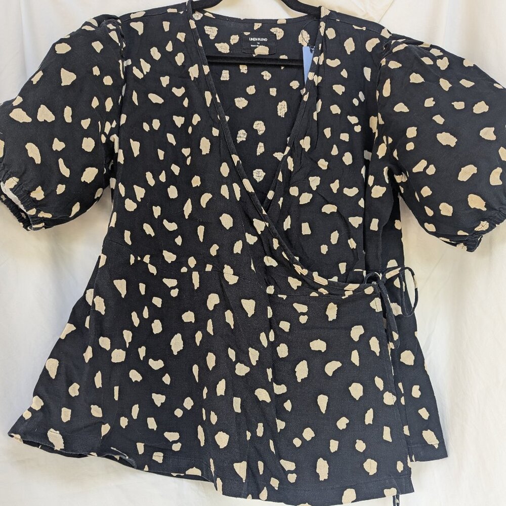 Linen blend side tie short sleeve top US sz12